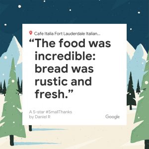 The food was incredible Google Review